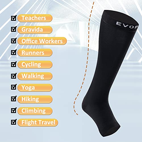 Image of 15-20mmHg Open Toe Compression Socks Black Tall Toeless Compression Socks for Reduce Swelling and Alleviates Varicose Veins TALL-XXL