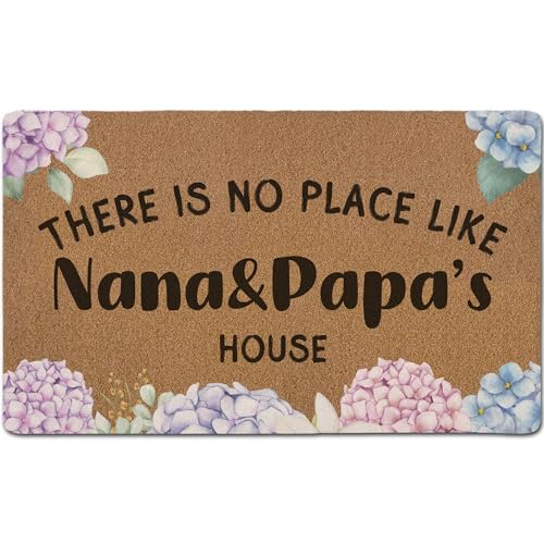 Nana Papa Gifts Hydrangea Door Mats Gifts for Grandma Grandpa Artificial Coir Doormat Rugs Rustic Grandma Mothers Day Birthday Door Mat for Home Outside Patio Kitchen Entryway Decor 17x30 Inch