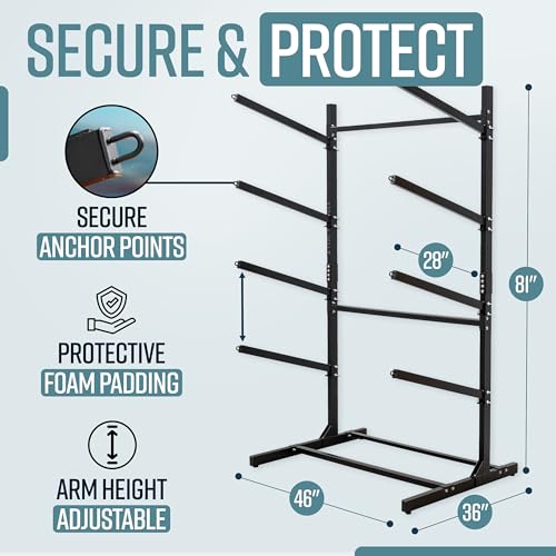 Image of Teal Triangle Adjustable Freestanding Kayak Storage Rack, Holds 4 Kayaks