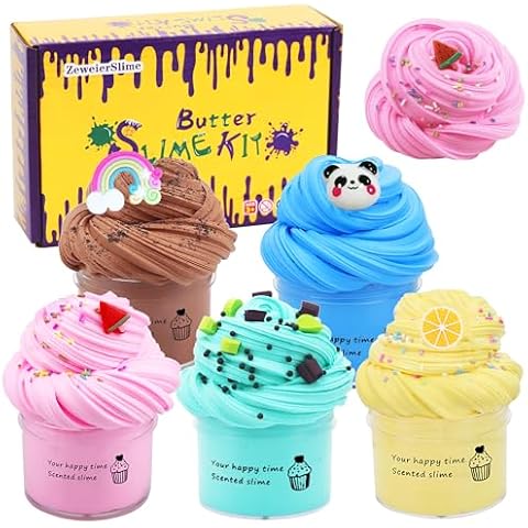 5 Pack Butter Slime Kit,Birthday Gifts for Kids,Party Favor for Girls & Boys,Non Sticky,Super Soft Sludge Toy Cover