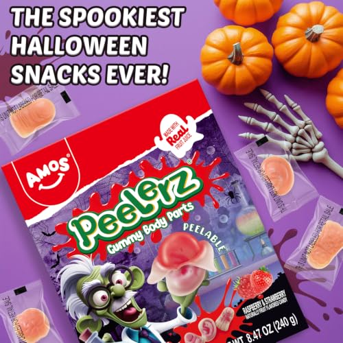 AMOS Halloween Peelerz Body Parts Gummies Candy - Approx 48 Pieces,Party Treats & Trick or Treat Favors for Kids, Fun Snacks for Adults, Individually Wrapped Pieces - image 5