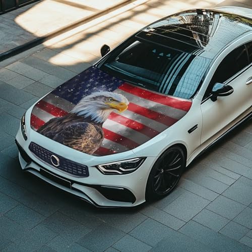 Image of Eagle and Flag Car Hood Cover Patriotic Stretch Car Hood Cover Protector for Car Hood Removable Automotive Accessories for Most Automotive Sedans Trucks Pickup SUVs