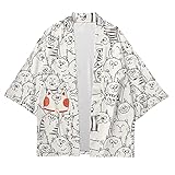 Cute Cat Japanese Kimono Yukata Anime Cardigan Coat Tops Seven Sleeve Bathrobe Cover up Shawl for Men Women (White,6XL,Womens,US,Alpha,Adult,Unisex,6X-Large,Regular,Regular)
