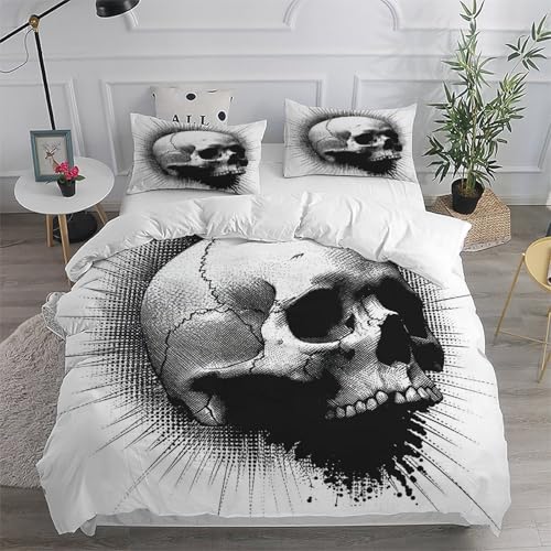 Housse de couette skeleton 200x200 cm gothique avec taie d'oreiller