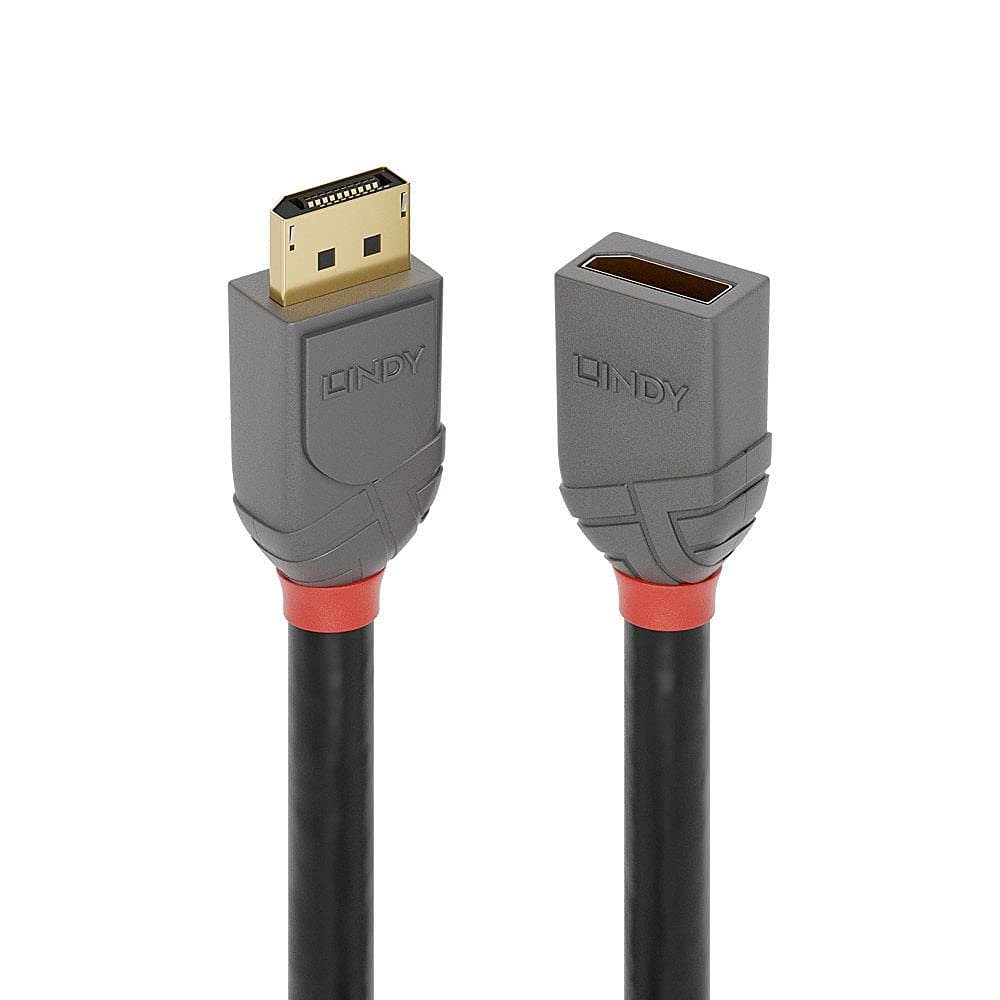 LINDY 36496 DisplayPort Cable Extension Red Black 1m Gold-Plated C...