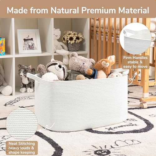Goodpick Large Blanket Basket Living Room, Storage Baskets for Organizing, Woven Rope Laundry Basket for Toy Storage, 21.6" x 14.9" x 11.8", White