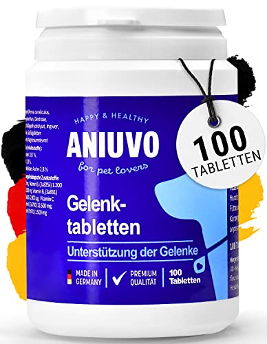 ANIUVO® Gelenktabletten Hund - MADE IN GERMANY - Gelenktabletten für Hunde mit Grünlippmuschel, MSM, Teufelskralle, Kollagen & Ingwer - 100 Hunde Gelenktabletten für starke Bänder & Gelenke