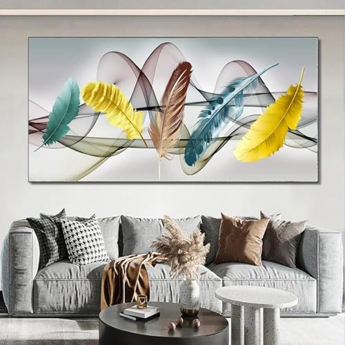 Décor de luxe moderne sans cadre pour habiller un salon avec une toile de Ginkgo dorée