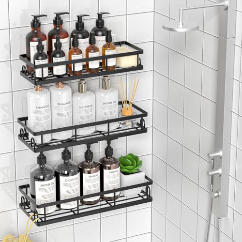UUlioyer Duschablage Ohne Bohren, Wasserdichter Duschregal, 3 Stück Badezimmer Regal Organizer, Shampoo Duschgel Halterung für Dusche (Schwarz- 3 Stück)