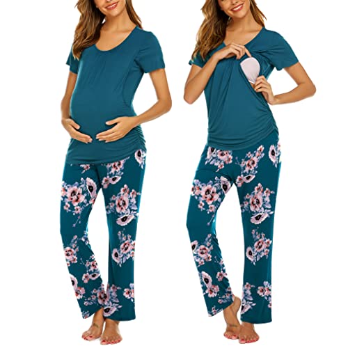 Image of Ekouaer Womens Nursing Pajamas Maternity Breastfeeding Pjs Sleepwear Layer Soft Postpartum Lounge Set Pregnancy Clothes