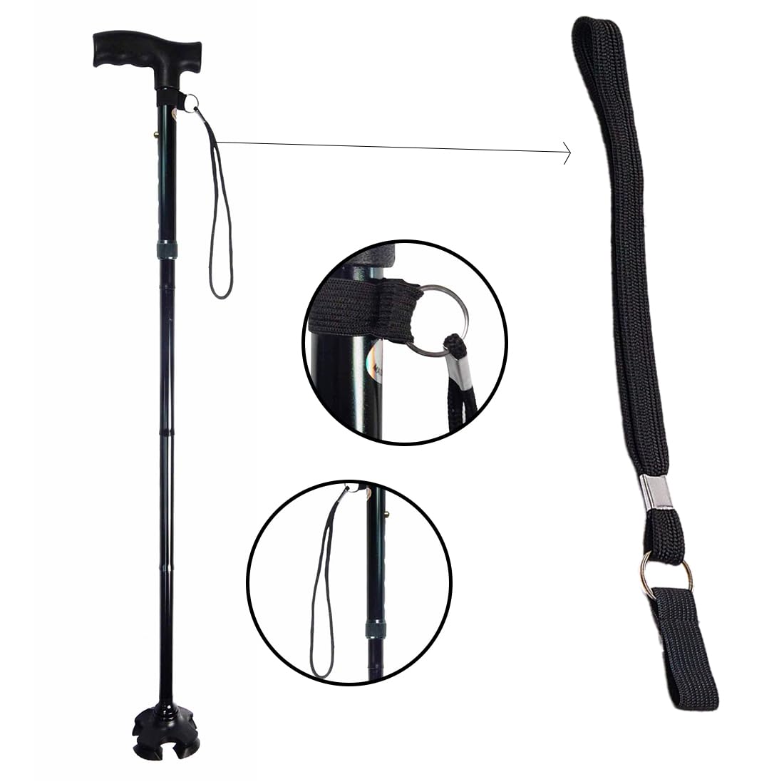 Paquete de 2 muñequeras para bastones de caminar, correa de bastón negro, accesorios para caminar, correa de muñeca