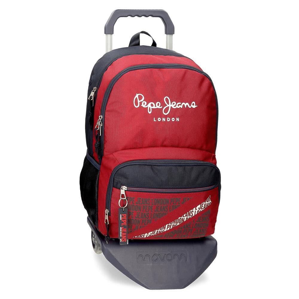 Pepe Jeans Clark Mochila Escolar Doble Compartimento con Carro Rojo 32x45x15 cms Poliéster 25,81L