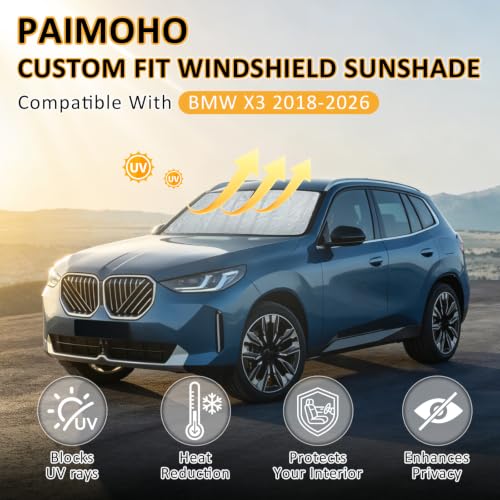 Image of Thickened Windshield Sun Shade for BMW X3 2018-2024, 2025, 2026 | Including sDrive30i, xDrive30i, M40i, and Hybrid Trims, Accordion Window Sunshade Foldable Sun Visor Shield, Car accessories