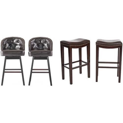 Christopher Knight Home Ogden KD Swivel Barstool (2 Piece Set) - Brown & Avondale Backless Bar Stools, 2-Pcs Set, Brown