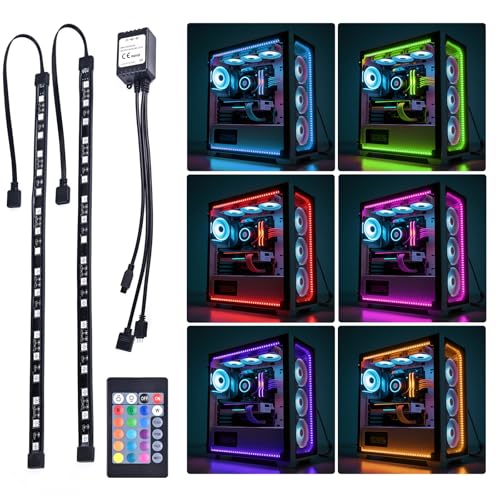 DS leddess RGB LED Strip Computer Lighting via Magnet with Controller for Desktop Computer Case Mid Tower Full Tower (24Key Remote，2PK，30CM，R Series，RGB)