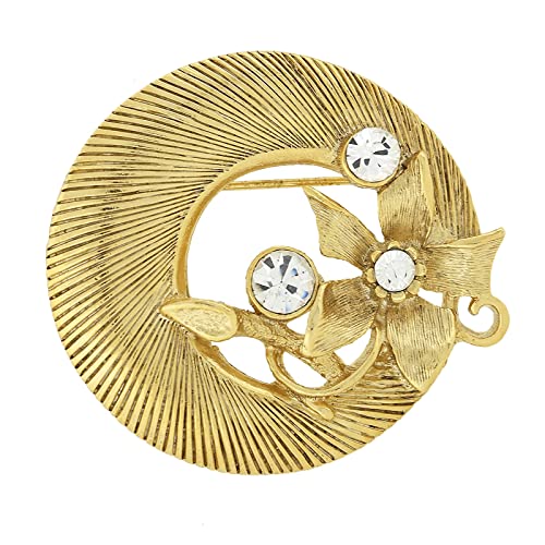 1928 Jewelry Solitary Flower Crystal Accent Round Wreath Pin, Great For Dresses, Scarves, Hats, Lapels, Blazers And Coats3