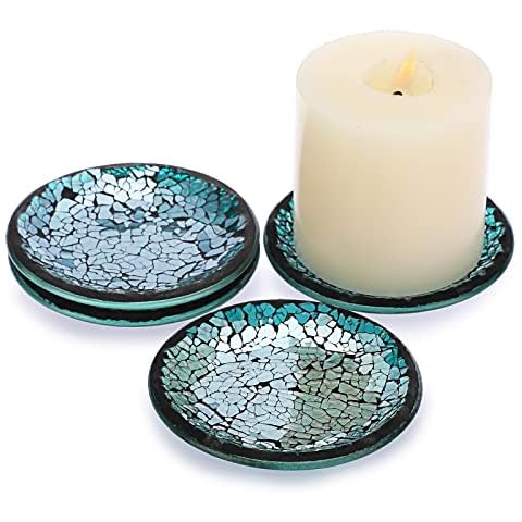 BSTKEY Set of 4 Mosaic Glass Candle Plates Cover
