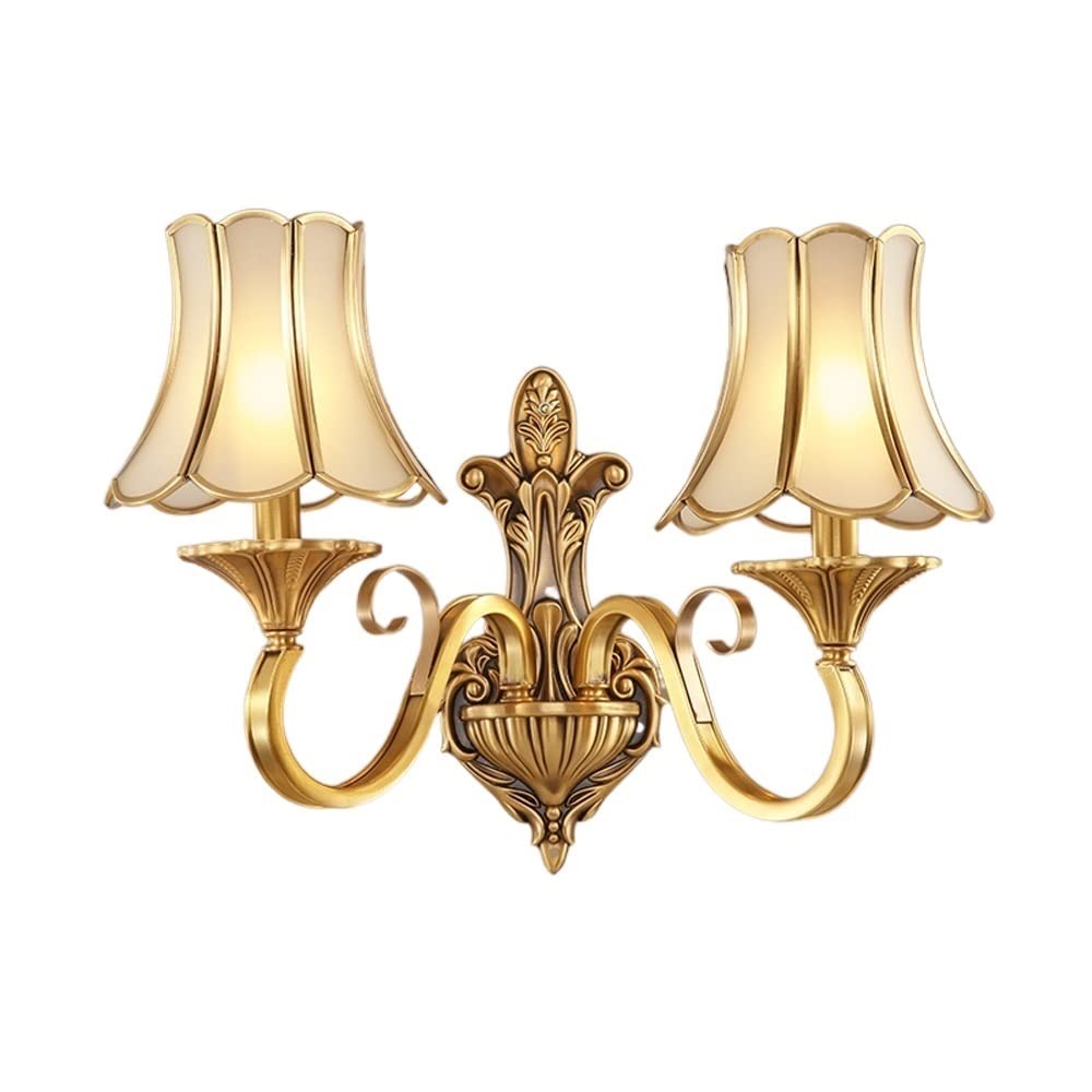 JYBNBBE Wall Sconces, 1-Light European Classic Bedroom Copper Wall Lamp Fashion Retro Guest Room Glass Wall Sconce Victoria Corridor Aisle Decoration Wall Light Lamp Holder Bedside Reading Lam