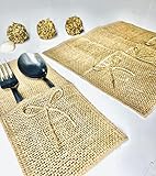 meditroia (Troia Textil(12,Pieces) Burlap Cutlery Holders Lace Utensil Pouch Knifes Forks Bag for Vintage Natural Wedding (4x8inch)