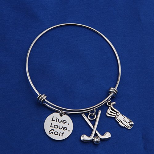 FEELMEM Golf Bracelet Live Love Golf Expandable Charm Bracelet Golf Jewelry Gift for Golf Lover/Golf Club/Golf Team(silver)4
