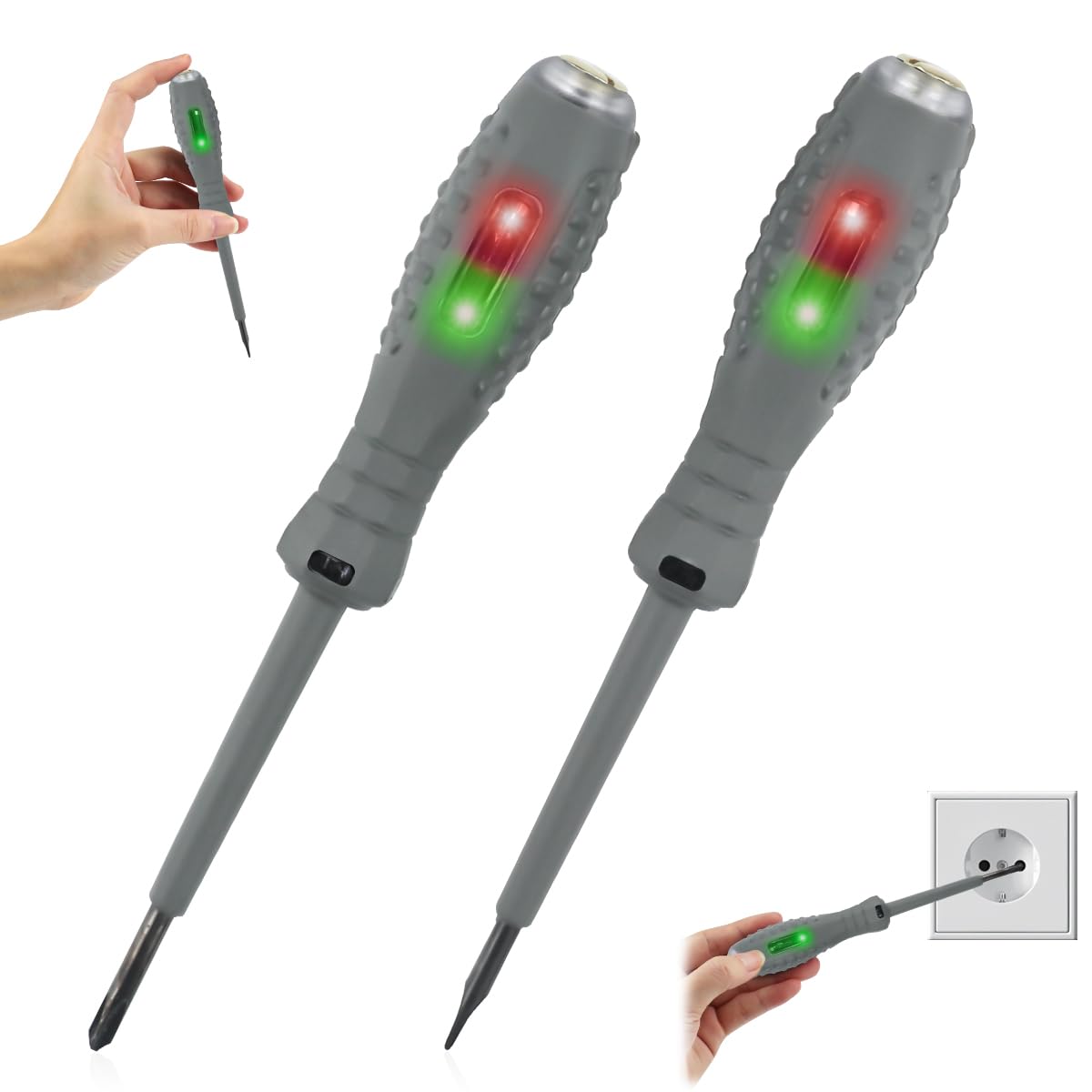 2 Piezas Probador de Voltaje con Destornillador,Herramienta de Prueba Eléctrica,Bolígrafo Probador de Voltaje Sin Contacto,con Rango CA 70V-250V, /Cero,Destornillador Estrella y Plano