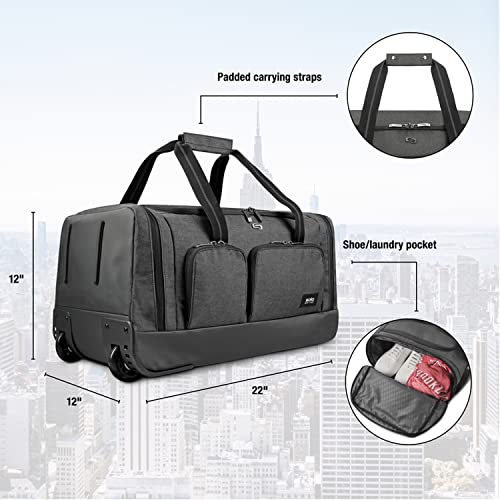 Solo New York Leroy Carry-On Wheeled Duffle Bag, 49L Capacity, Grey, 22 Inch