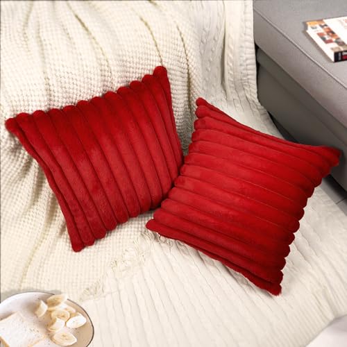 2 Pack 18x18 Pillow Cover Velvet Pillow Covers, Faux Fur Square Throw Pillow Covers for Living Room Decorations Throw Pillow Case, Throw Pillow Cover Cushion Cover for Home Sofa Bedroom Car, Red - Image 7