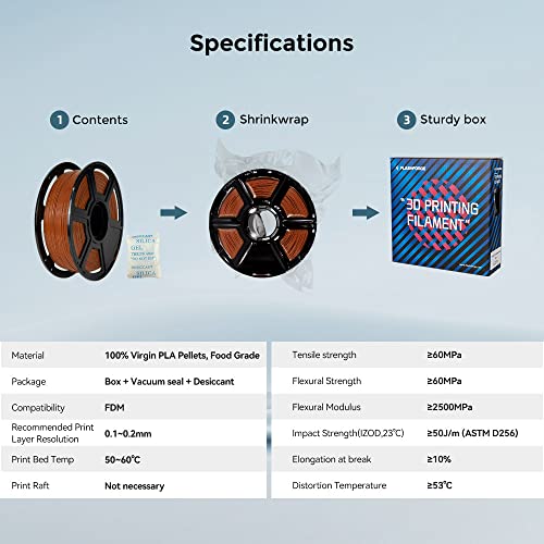 Image of FLASHFORGE 3D Printer Filament, PLA PRO Filament 1.75mm, 1KG Spool (2.2lbs), Dimensional Accuracy + /- 0.02mm for FDM 3D Printers, Better Tenacity & No Knotting (Brown)