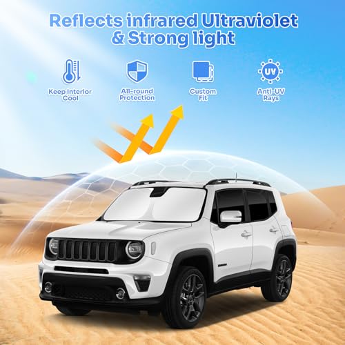 Image of Canvcle Sunshades for 2015-2025 Jeep Renegade Accessories Windshield Sun Shade Side Rear Window Shade Cover Sun Visor Shield Privacy Protection for Camping Keep Vehicle Cool Black 8PCS