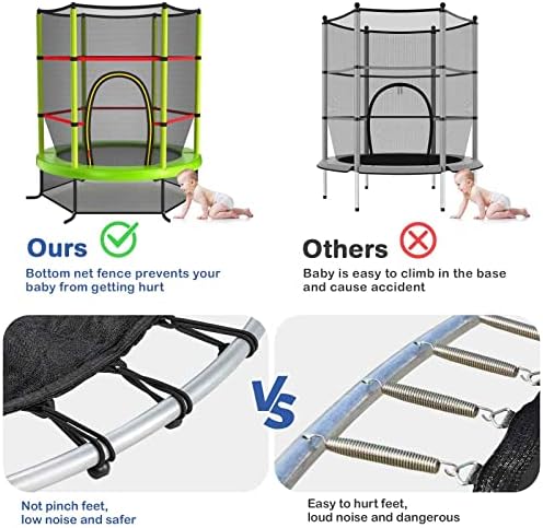 Giantex 55" Kids Trampoline with Safety Enclosure Net, Toddler Trampoline w/Heavy-Duty Steel Frame & Seamless Jump Mat, Outdoor Indoor Mini Trampolines for Kids, Green 4 51 zrpsT+uL. AC