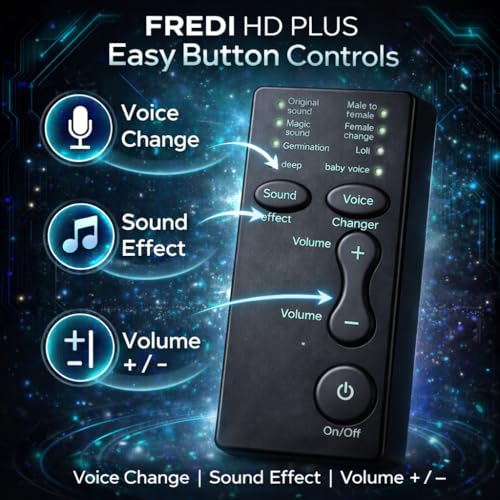 Image of FREDI HD PLUS Mobile Voice Changer Device with 8 Built-in Sound Effects | Rechargeable Portable Audio Voice Modifier with Easy Button & Volume Control | Compatible with Android & iOS Smartphones