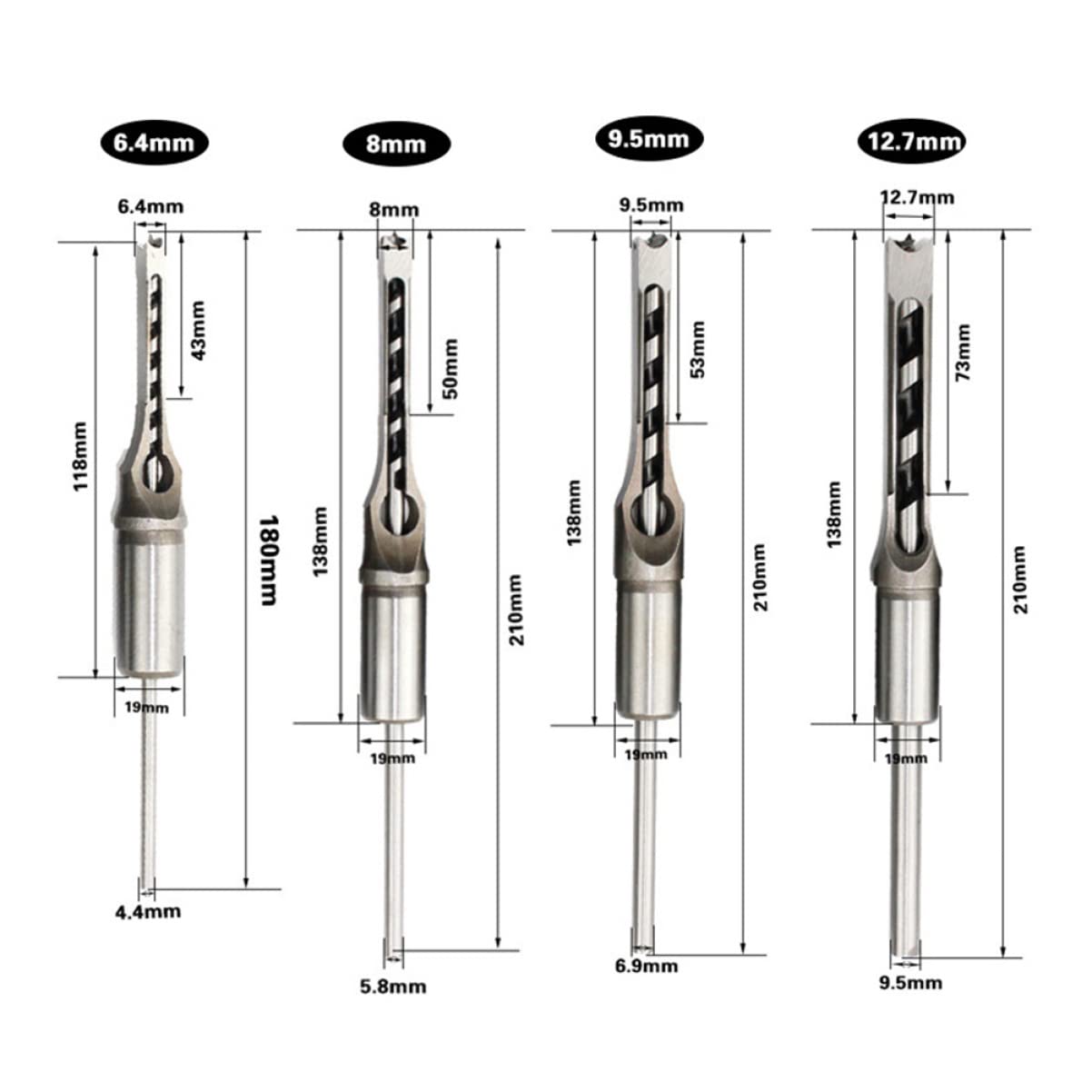 Set Punte da Trapano per Legno a Mortasa 4 Pezzi in Acciaio | Finitura Argento, Durezza Elevata e Struttura Resistente All'usura, Design Scanalatura a U per Lavorazioni Precise