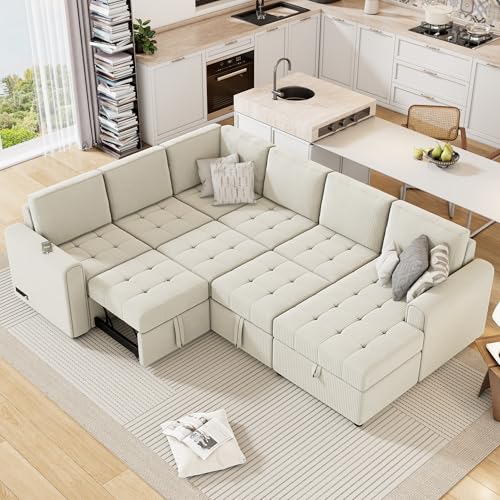 Merax 107.5' Sectional Sleeper Sofa with Pull Out Bed,...
