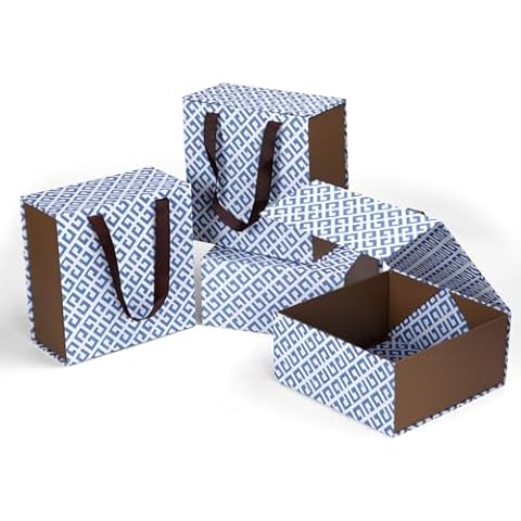 Lyeasw Gift Boxes with Magnetic Closure Lid 7.4x7.6x3.6, Blue 4 Pack Gift Wrapping Boxes with Ribbon Handle for Presents, Bridesmaid Groomsman Proposal Box, Mothers Day, Wedding, Valentine's Day Cover