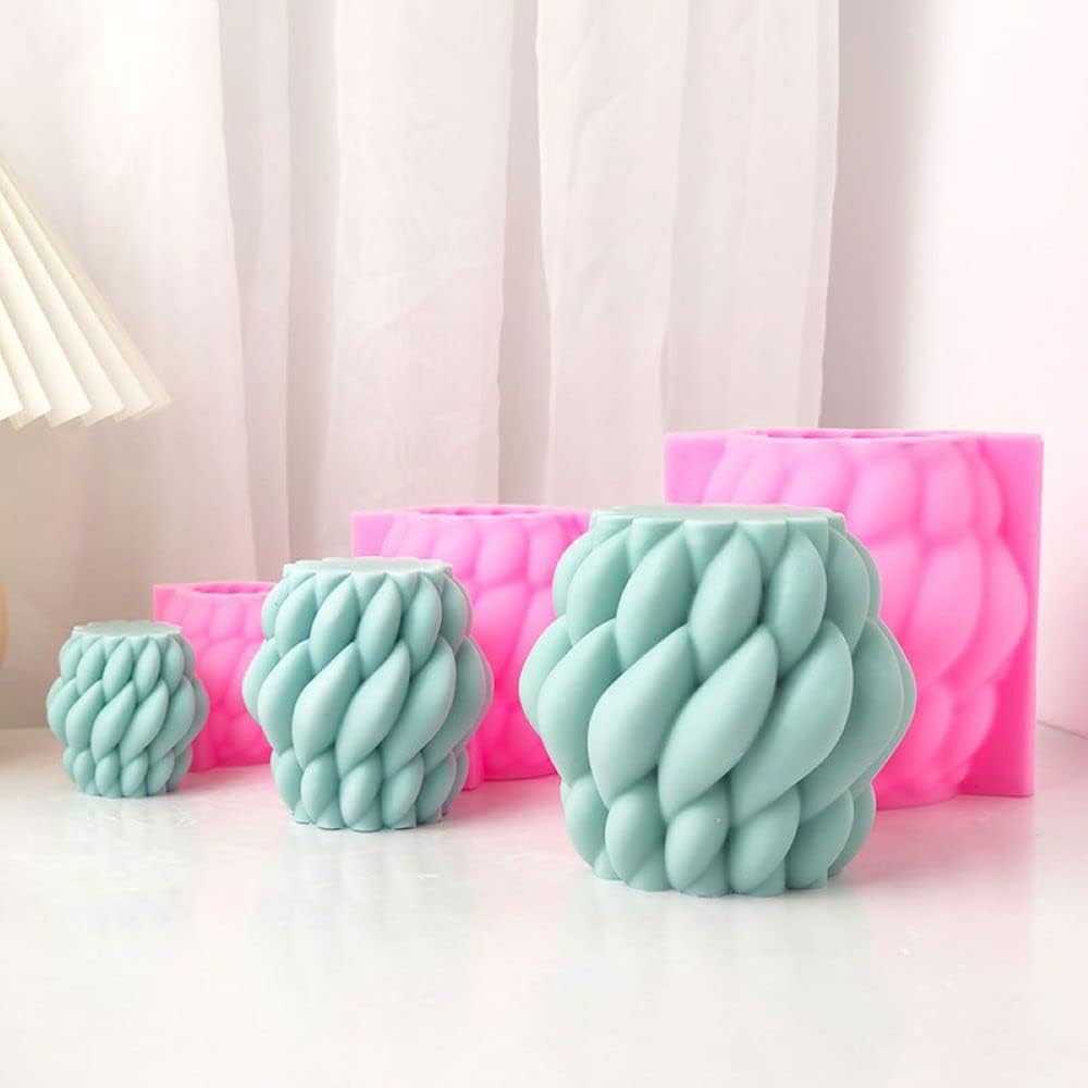 Geometric Rotating Interwoven Wool Candle Mold, Cylindrical Silicone Molds for Wax Resin DIY Candles Handmade Soap Mould, Hand Crafts for Home Wedding Party Decoration (Large)