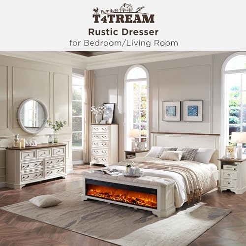 T4Tream Farmhouse 7 Drawers Dresser For Bedroom, 54 Inch Wide Wood Rustic Chest Of Drawers With Natural Texture, Vintage Design, Storage Dressers Organizer For Bedroom, Living Room, Hallway, Antique White thumb #6