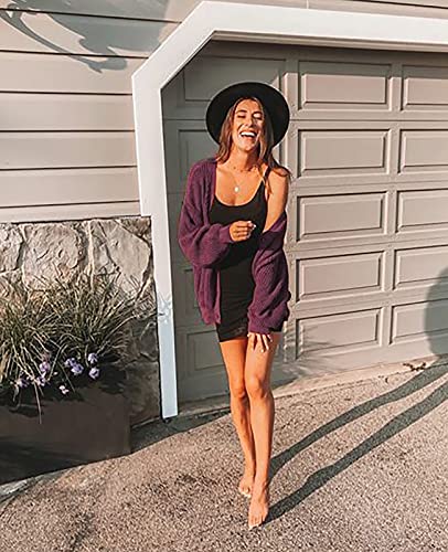 Qualfort Women's Cardigan Sweater 100% Cotton Button-Down Long Sleeve Oversized Knit Cardigans Magenta Xxx-Large #TOP3