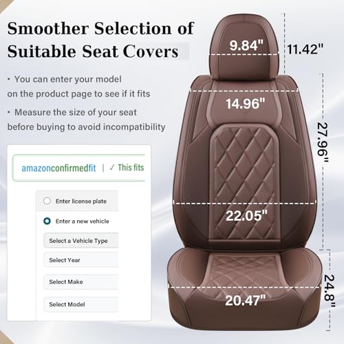 Image of Coverado Car Seat Covers Full Set, Luxury Faux Leather Waterproof Seat Cover, Front and Back Car Seat Protector, Universal 5 Seat Leather Seat Cushion, Carseat Cover Fit Most Cars, Coffee