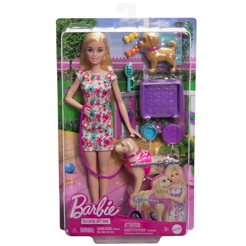 Barbie muñeca rubia paseadora juguete de perritos con silla de ruedas +3 años 6