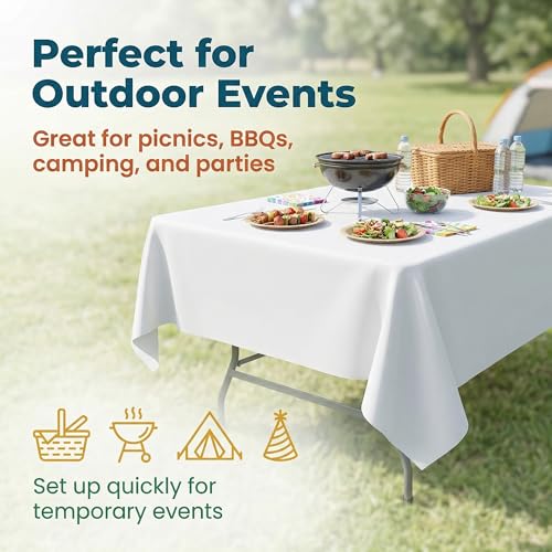 Image of Plastic Table Cloth, 5 Packs Disposable Tablecloth 54 X 108 Inch White Plastic Tablecloth for Rectangle Tables Tougher PEVA Table Cover for Party Decorations Picnic Graduation Camping Birthday