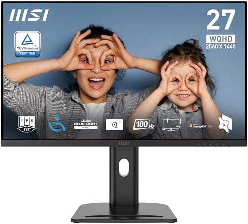 MSI PRO MP273QP E2 27-Inch 2K WQHD Office Monitor - 2560 x 1440 IPS Panel, 100Hz, Eye-Friendly Screen, Built-in Speakers, 4-way Adjustable - HDMI 2.0b (WQHD@100Hz), DP 1.2a