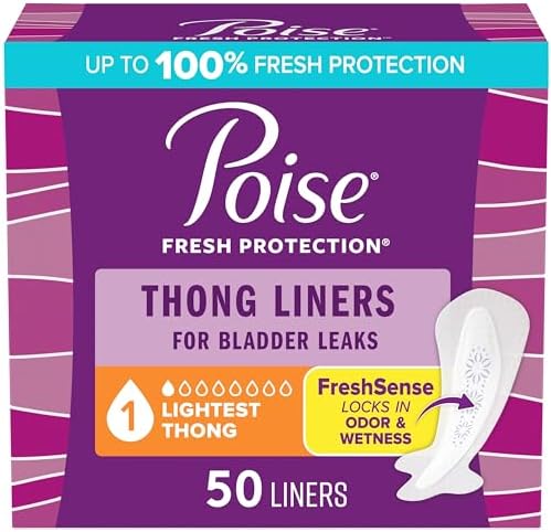 Poise Daily Thong Liners, Incontinence Panty Liners for Bladder Leaks, 1 Drop Lightest Absorbency, 50 Count of Pantiliners