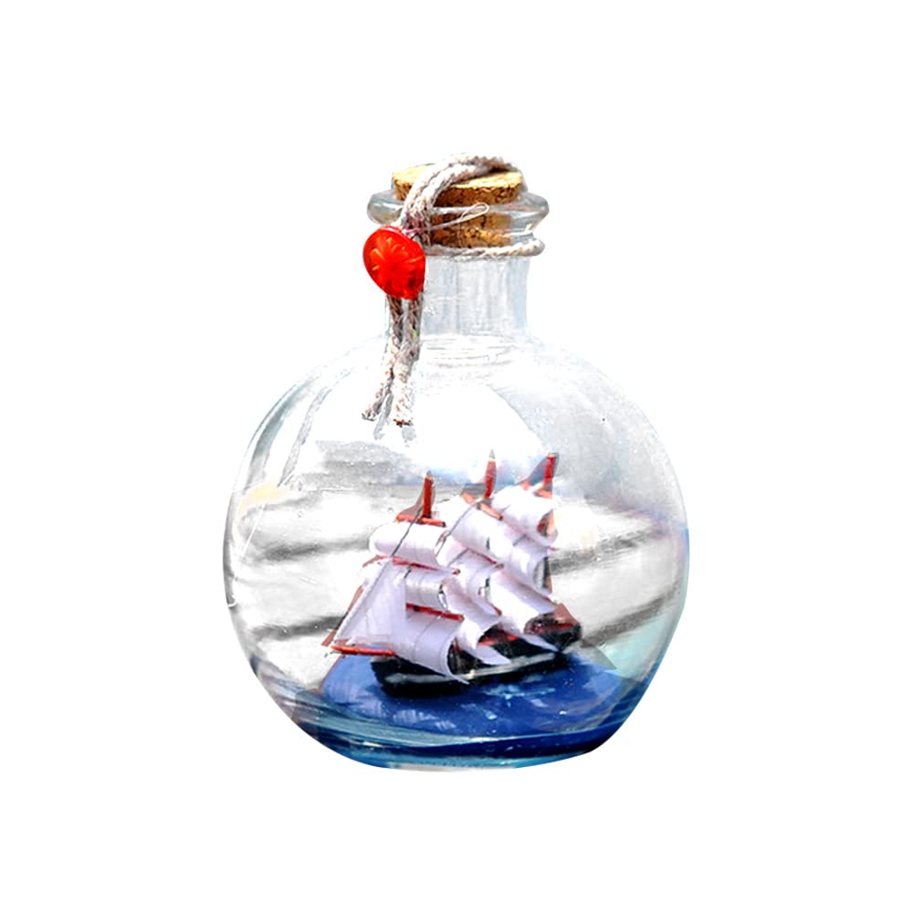 Firlar Drift Bottle Decor Wishing Bottle Glass Bottle Decor Sailing Boat in Drift Bottle Glass Pirate Ship Wishing Bottle Nautical Home Decorations Gifts Crafts Sailing Boat Gift(Red)