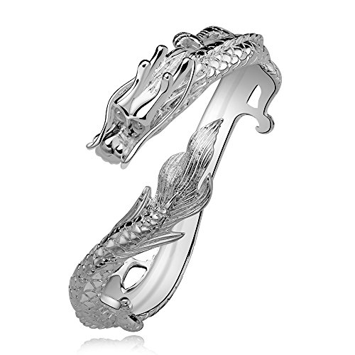 Fashion 925 Sterling Silver Antique Chinese Dragon Chic Lady Gentleman Bangle Bracelet