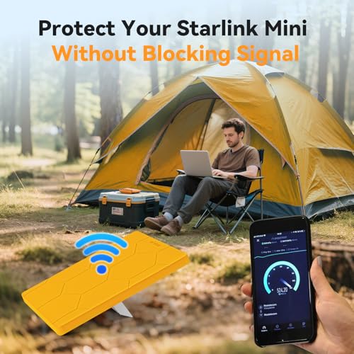 Image of Starlink Mini Protective Cover Case Hailproof Liquid Silicone Protective Case for Starlink Dish Starlink Mini Accessories Waterproof Shockproof Portable for Outdoor Camping,Safety Yellow