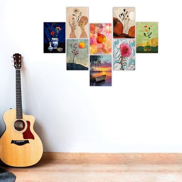Image of CVANU Beautiful Aesthetic Floral & Flower Design Picture Printed 8pcs Wall Art Collage Kit Posters With Glue Dot Tape for Living Room| Office| Bedroom| Office| Walls Decorative Item (8.2inch X 11.6inch) 370