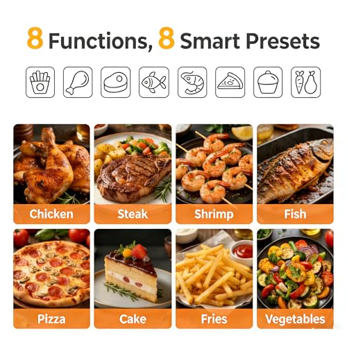 Image of HealSmart 6.34 Qt Air Fryer with Window, 8-in-1 Digital AirFryer Oven, 1700W, Nonstick Dishwasher-Safe Basket, Air Fry, Roast, Dehydrate, 90-Min Timer, Stainless Steel, Black