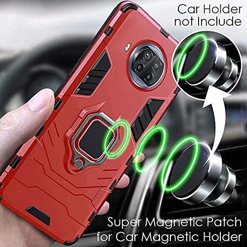 Image of WOW IMAGINE Shock Proof Back Case Mobile Cover for Realme Narzo 50 4G | for Realme 8i (Tough Armor | Hybrid PC + TPU | Full Protection with Ring Holder & in-Built Kickstand | Red)