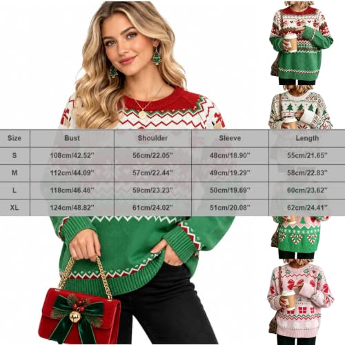 Christmas Cardigan,Christmas Sweaters for Women Crewneck Long Sleeve Snowflake Print Sweatshirt 2026 Trendy Ugly Funny Holiday Pullover Tops,Green2,L - image 3