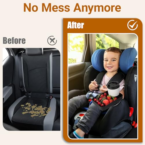 Image of Car Seat Cup Holder Snack Tray - Travel Tray for Kids Car Seat,Silicone Car Seat Cup Tray, Travel Tray for Car Seat with Expandable Base Fits Most Cup Holders